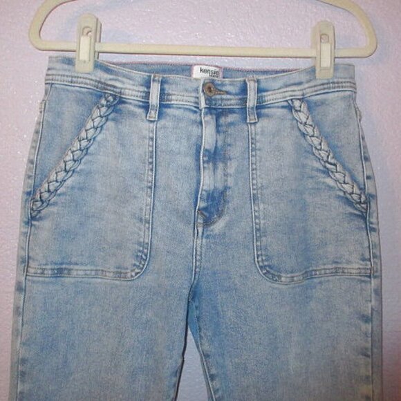Kensie Wide Leg Jeans Size 30 Savannah Flare Braided Patch Pockets High Rise - Picture 2 of 8